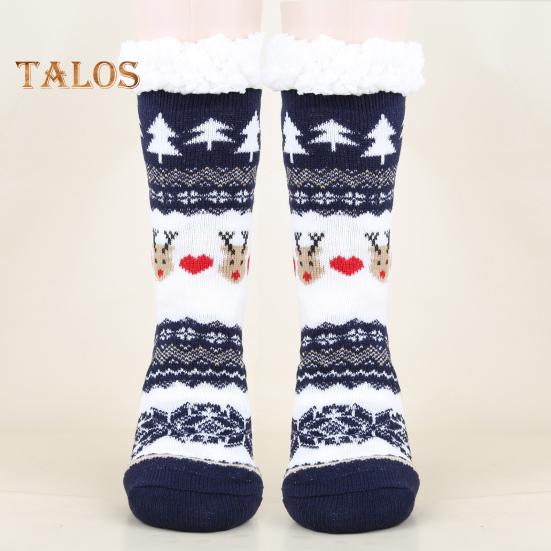 1 Paar Wintersocken mit Cartoon-Weihnachtsmann- und Elch-Print, mit Plüsch gefüttert, wärmespeichernd, Weihnachts-High-Tube-Socken, Beinwärmer, Herbst-Winter-Bodensocken, Weihnachtsgeschenk