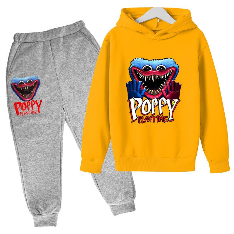 Podzim Zima Poppy Playtime Huggy Wuggy Postava Potištěné Mikiny Teplákové Soupravy Ležérní Teplé Sportovní S Dlouhým Rukávem Kalhoty Dětské Chlapecké Oblečení Soupravy