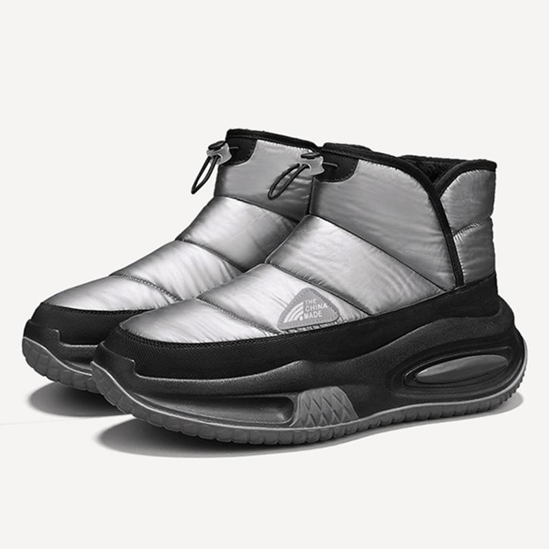 High Top Men Snow Boots Warm Fleece-Lined Down Fabric Man Cotton Shoe Thick Sole Comfortable Ankle Boots Slip-on Loafers