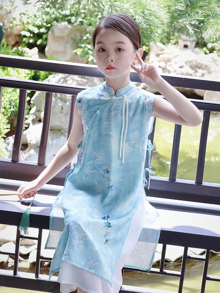 2026 New Summer Cheongsam: Girls' Chinese-Style Tang Suit Dress