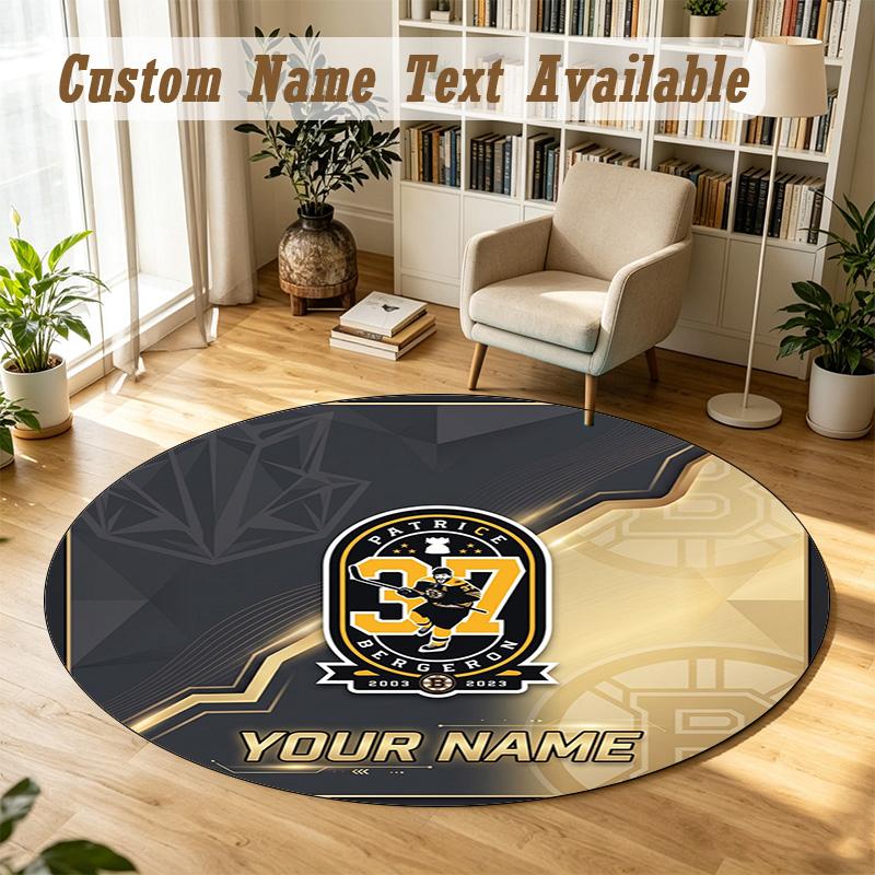 Round Rug Custom NameBoston Bruins Pattern Non Slip Carpet Home Floor Decor