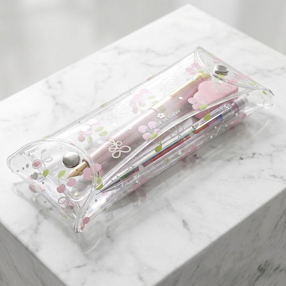 Transparent Pen Bag Strawberry/Cherry Print Stationery Pouch Simple Pencil Pouch Students Gift