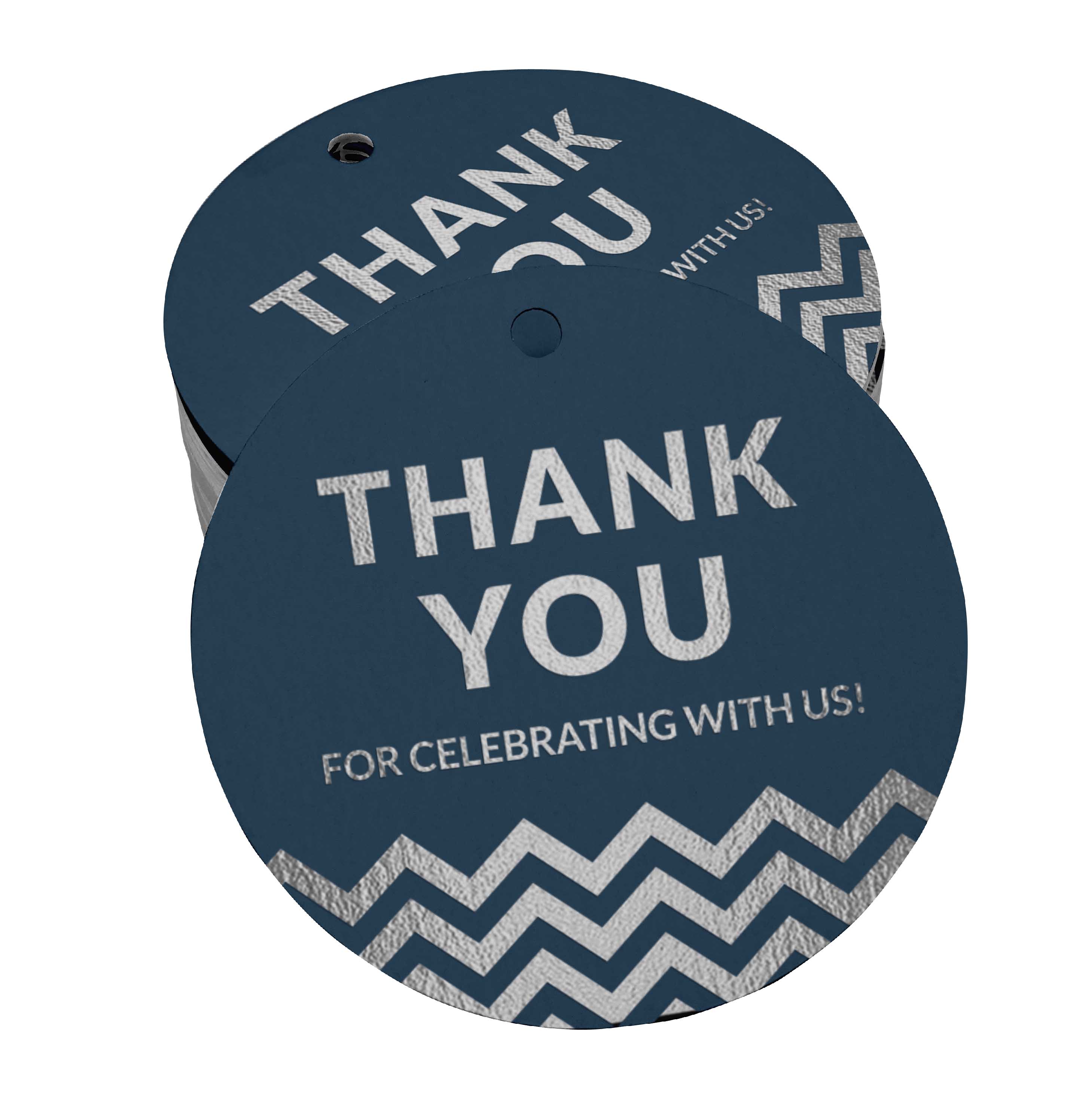 

Inkdotpot Набір 100 штук Дякуємо, що святкували з нами Дівич-вечір-Дитячий душ 50 Silver Foil Tags синій