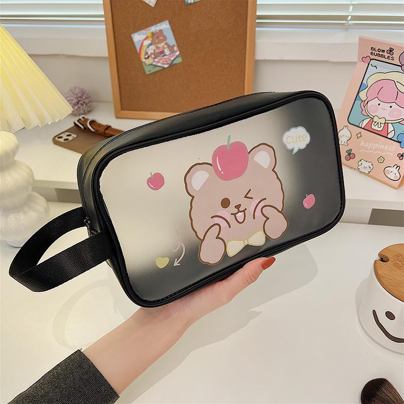 Korean Cartoon PVC Cosmetic Bag: Cute, Large Capacity, PU Portable Toiletry Storage