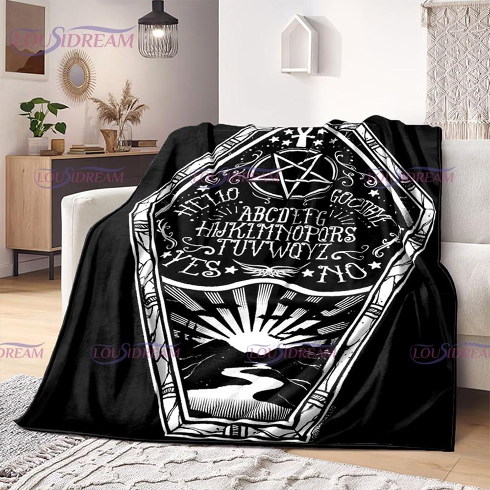 Ouija Board Witchcraft Blanket with Hands Satan Occultism Flannel Blanket Sun Moon Supplies for Altar Gothic Blankets Decor Gift