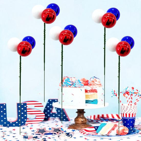 Independence Day Colorful Balls And Branches, Red White Blue Floral Poles, Reusable Plastic Foam Spheres, Vase Cake Decoration, Patriotic Party Decor