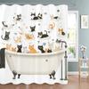 Cartoon Cute Cat Bath in Bathtub Print Shower Curtain for Modern Bathroom Decor, Fabric Washable Home Bath Curtain With Hooks