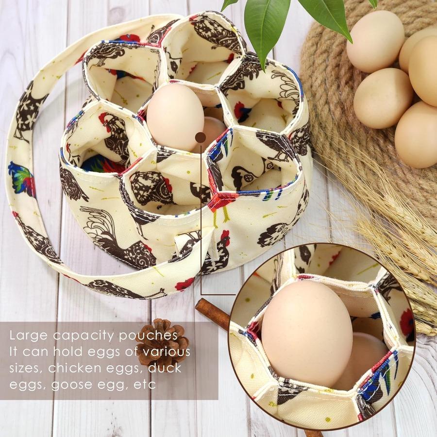 Egg Collecting Basket 7 Pouches Eggs Gathering Holder Bags for Chicken Coop Henhouse Farmhouse Garden Hen Duck Goose Eggs