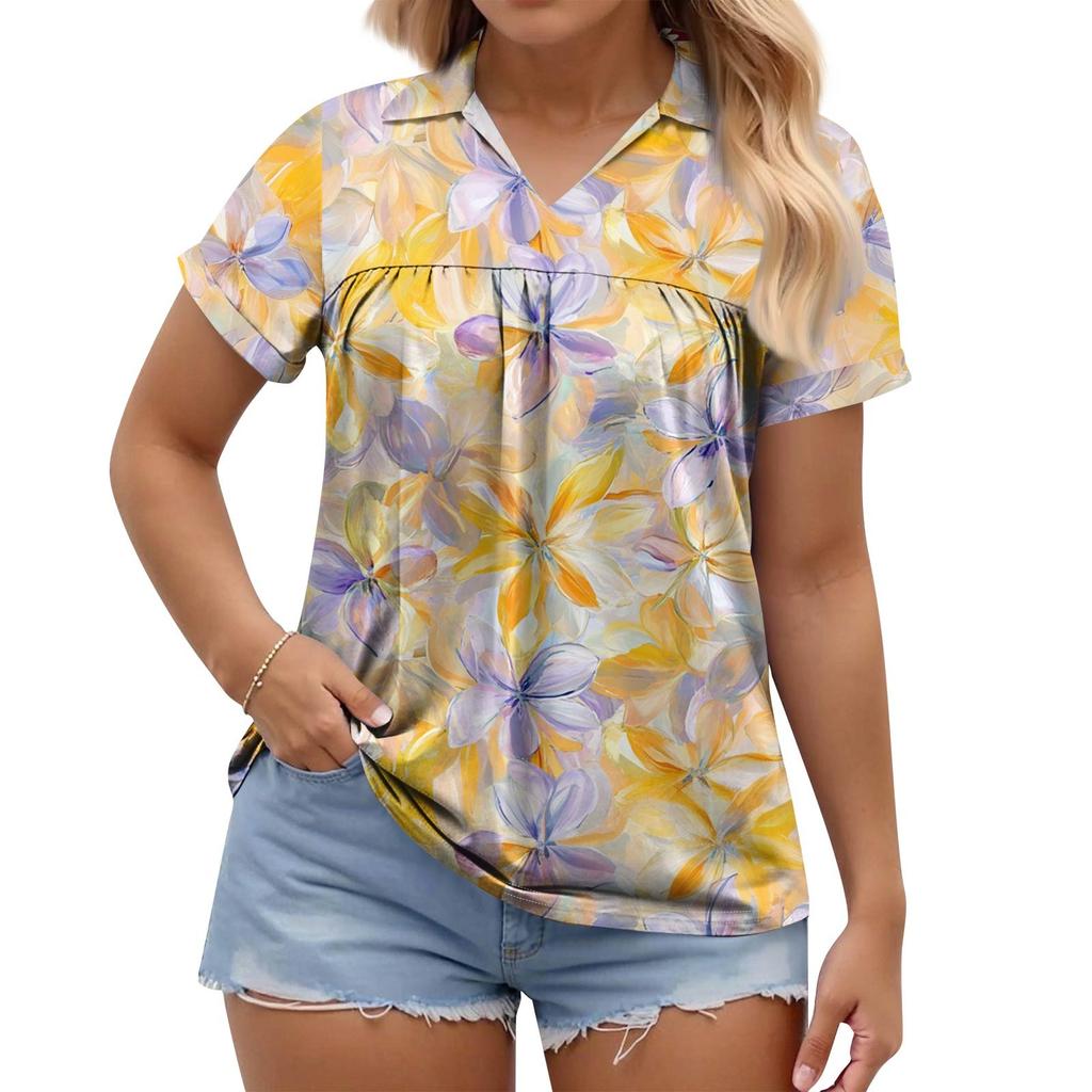 Women's Fashion Casual Printed V-Neck Short Sleeve Large Size T-Shirt Top