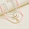 European and American Summer Bohemian Pink Soft Pottery Pearl Beaded Necklace Set Marine Elements Starfish Stacking Neck Jewelry
