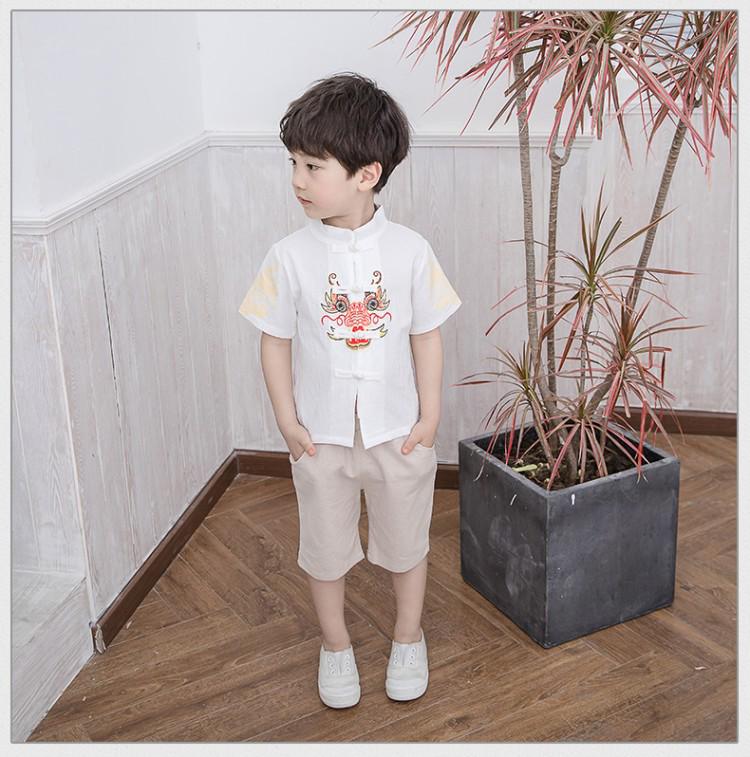 Kinder Baumwoll-Leinen Hanfu Set: Kurzarm & Shorts, Tang-Anzug Antikes Kostüm für Jungen & Mädchen - Zweiteiliges Performance-Outfit