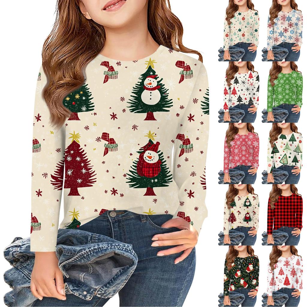 Girls Long Sleeve T Shirts Kids Fall Tops Crewneck Basic Tees Vintage Graphic Printing Top 5-14Y