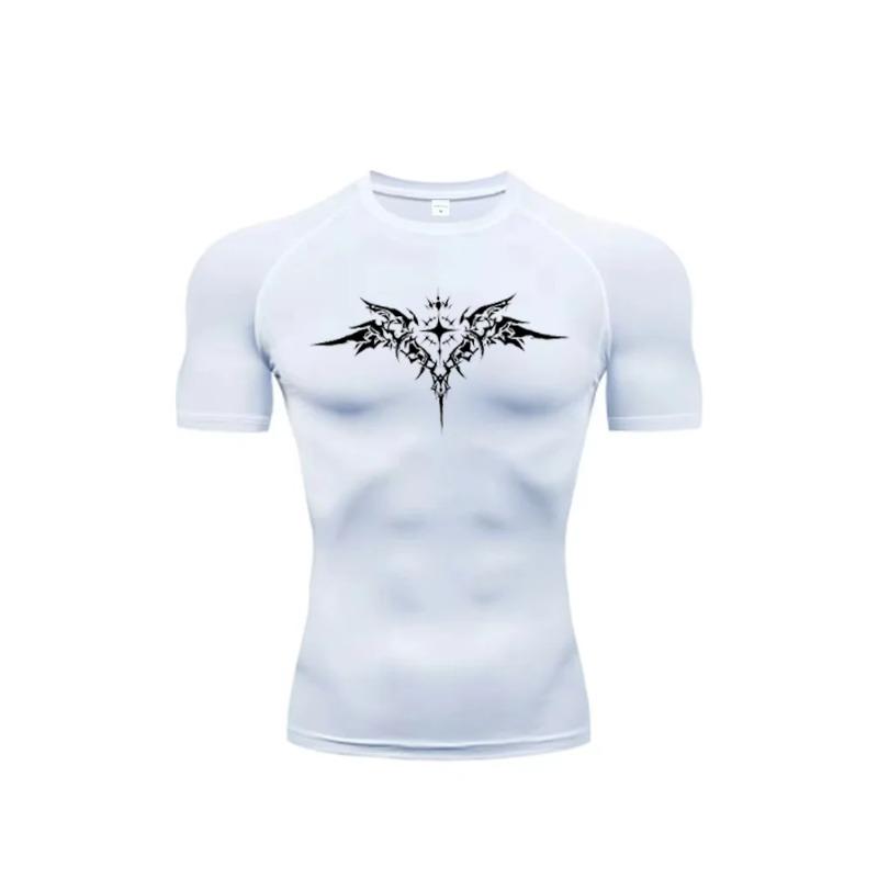 Men Tight Fitting T-shirt for Fitness Running Sportser Fitness Stretch Sweat Absorbing Fast Drying Summer Jogging Sweat Absorbing Tight Fit Top