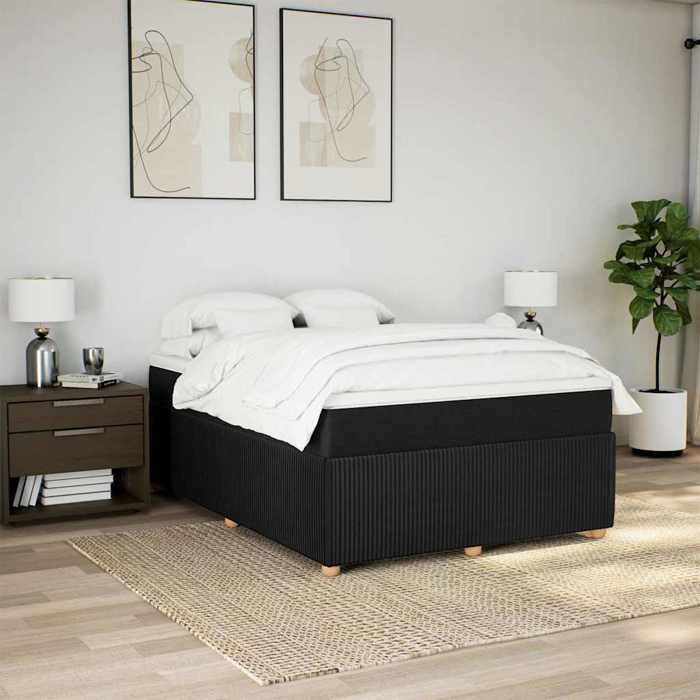 Exclusive House - Slatted Bed Base with Mattress Black 140x190 Cm Fabric