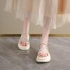 TEH3810 new French toe slope heel thick-soled slippers women's 2025 summer outer wear holiday style beige sandals