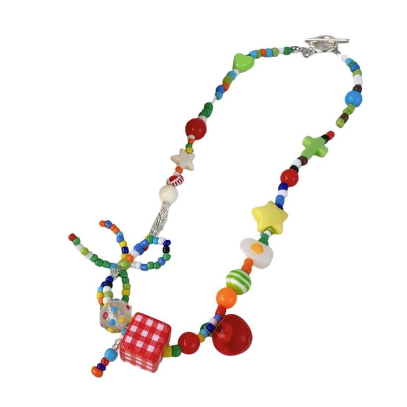 Unique Necklace/Bracelet with Colorful Beads and Star Charm Butterfly Bows Beaded Choker Women Jewelry Accessories