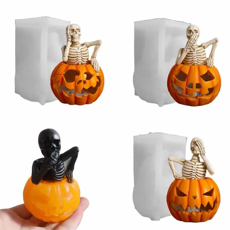 Halloween Skeleton Pumpkin  Silicone Candle Molds Halloween Decoration  Ghost Pumpkin Crafts Gypsum   Candy Making Soap Mold