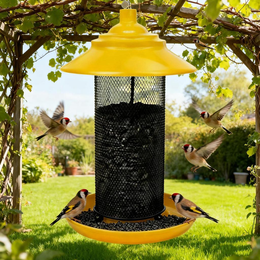 Finch Feeders for Outside Metal Mesh Food Container Tube with Tray Wild Bird Feeders for Yard Patio Balcony Porch Tree Fence