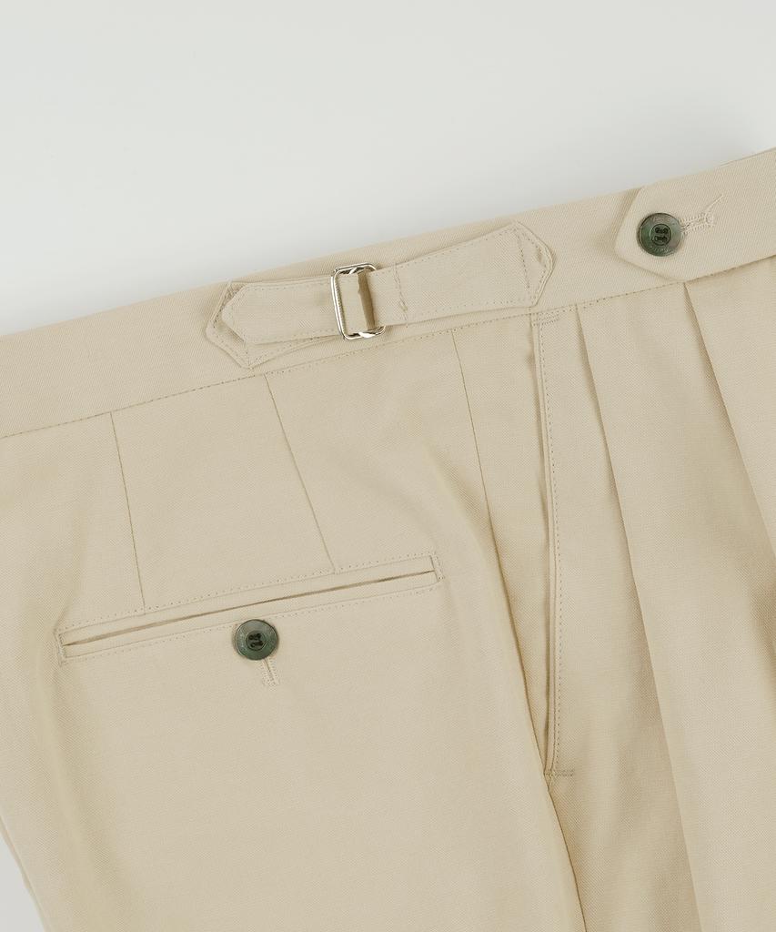 BELLIEF Essential Linen Cotton Twill Adjust 2-Pleated Relaxed Chino (Beige)