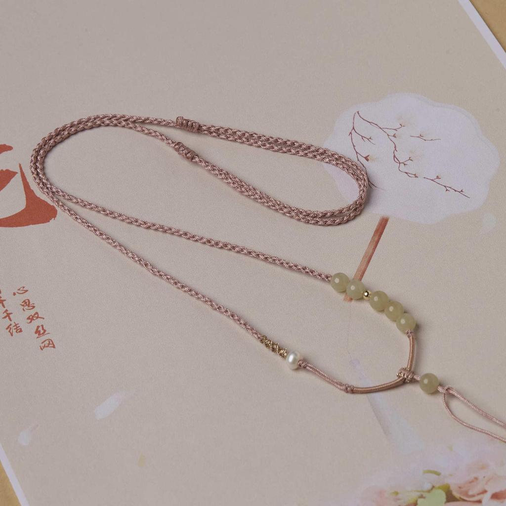 Adjustable Handmade Hetian Jade Pendant Necklace with High-End Woven Lanyard