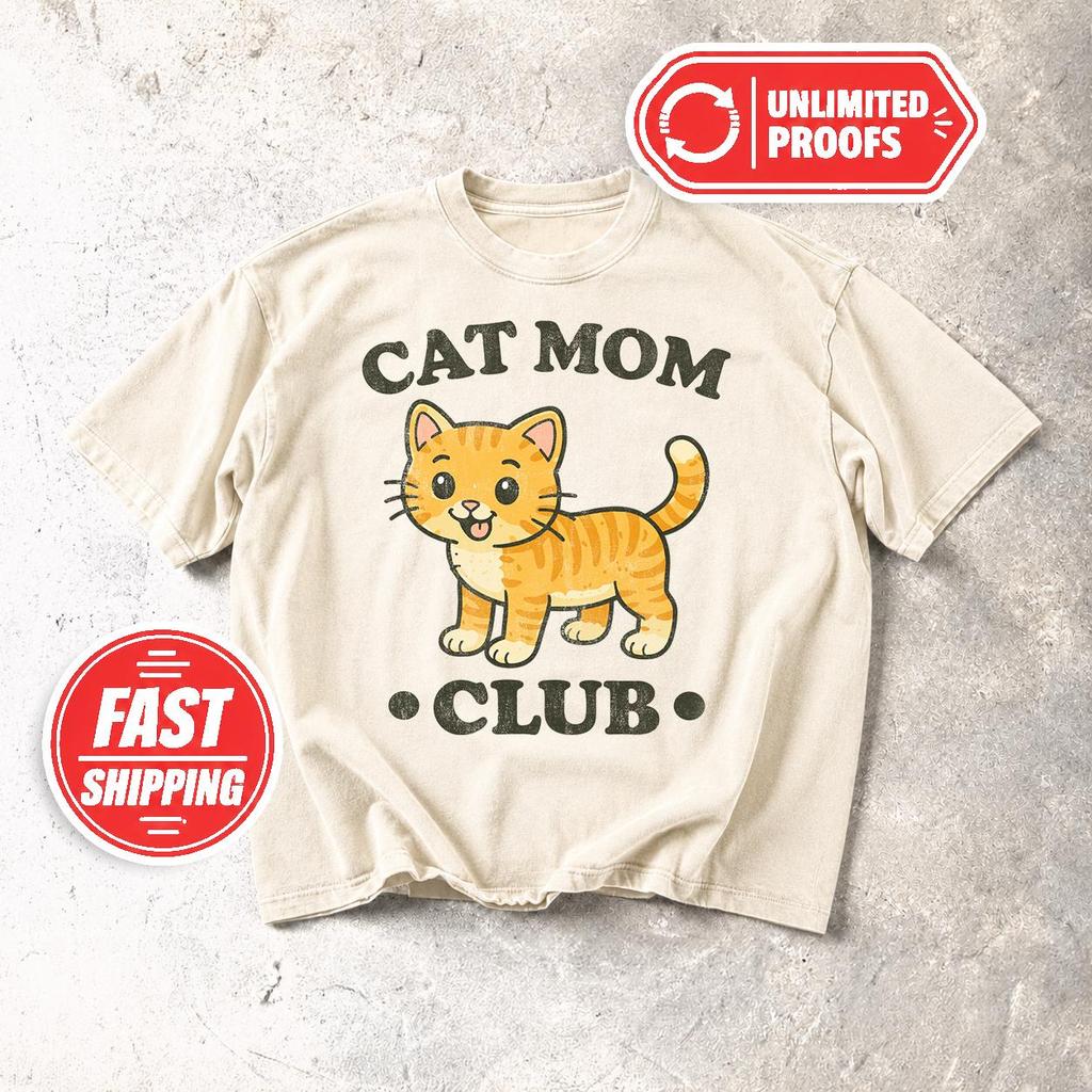 Cat Mom Club Shirt, Funny Cat Lover Tee, Crazy Cat Lady Gift, Retro Tabby Cat Comfort Colors T-Shirt, Cat Mom Birthday Gift Top