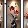 Easy Install Wall Sticker 3 Pcs 3D Vase Stickers Vintage Flower Art Space Extension Self-Adhesive Colorful Floral Blossom Decals for Bedroom