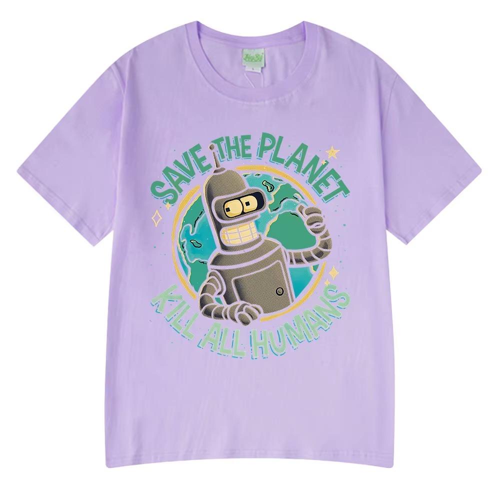 Funny Save The Planet Kill All Humans Robot Graphic Print T Shirt Men's Women Fashion Short Sleeve T-shirt Oversized  Tees