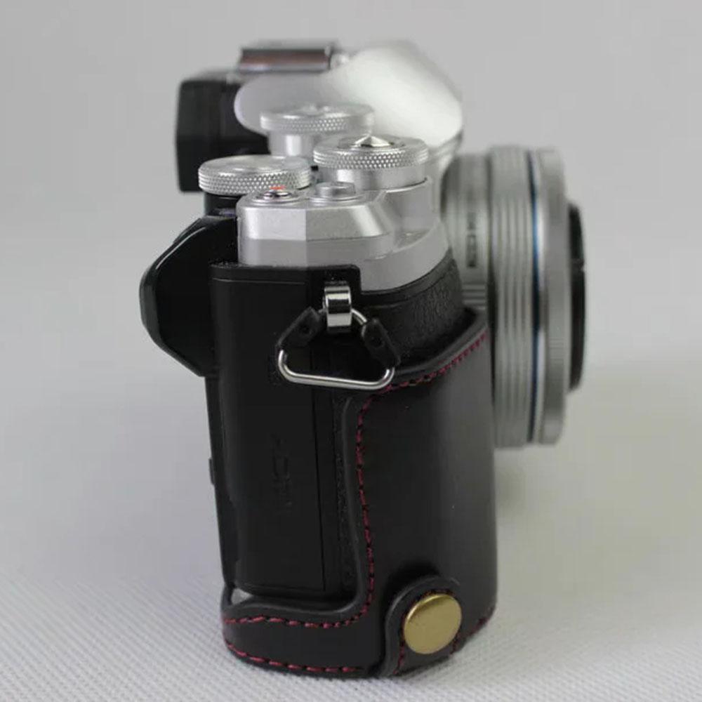 For Olympus OM-D E-M10 Mark III Camera Case PU Leather Half Cover with Battery Opening Bottom