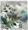 Eucalyptus Leaves Shower Curtain, Waves and Leafs Ornament with Earthy Yellow Meadow Plants, Cloth Fabric Bathroom Dec