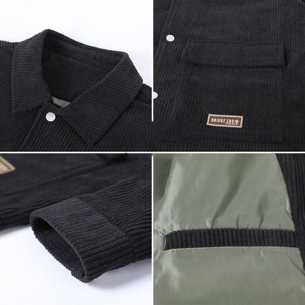 Corduroy Jacket Men Winter Button Down Shirt Jackets Long Sleeve Retro Outwear Casual Ribbed Work Coat With Pockets