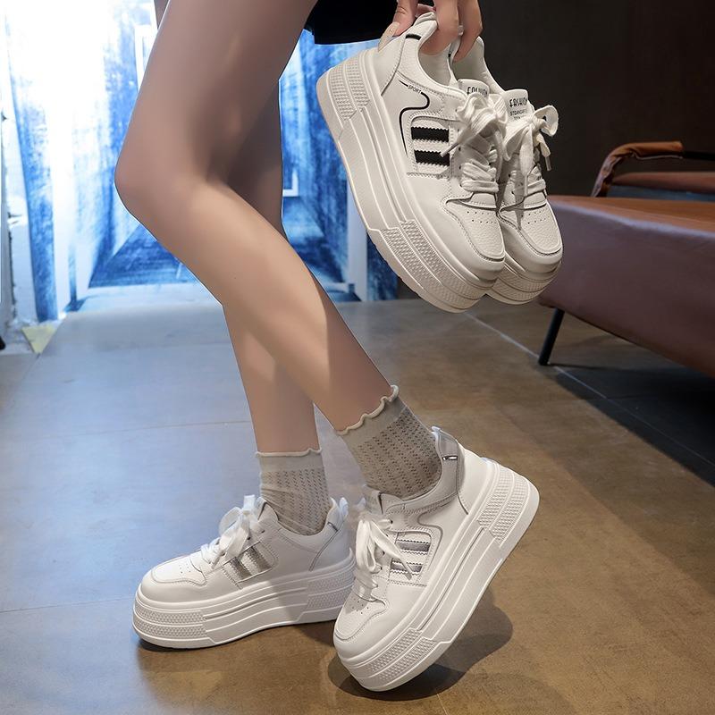 Little white shoes women's spring new inner height increase thick-soled versatile sports and leisure small leather board shoes tide