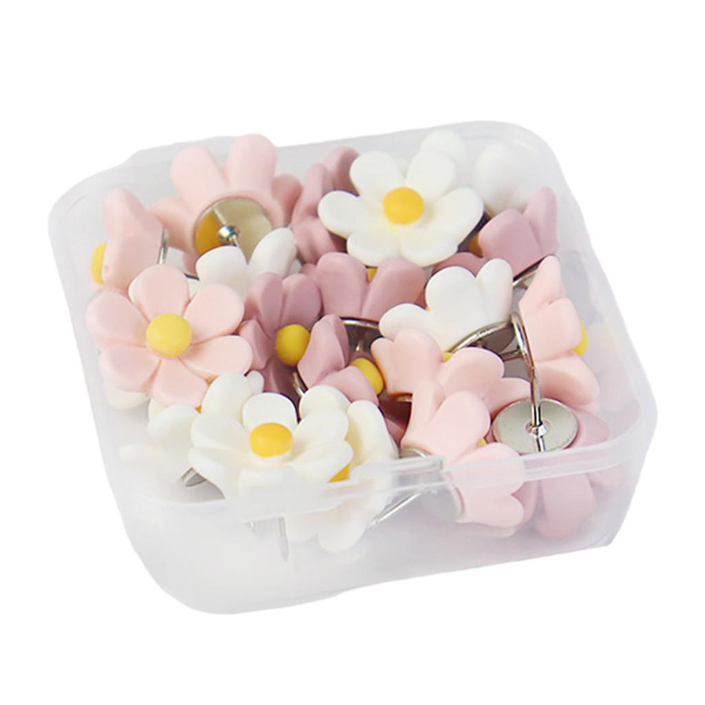20/30Pcs Flower Push Pins with Case Decorative Thumb Tacks Drawing Pins Map Pins Cork Notice Board for School Office
