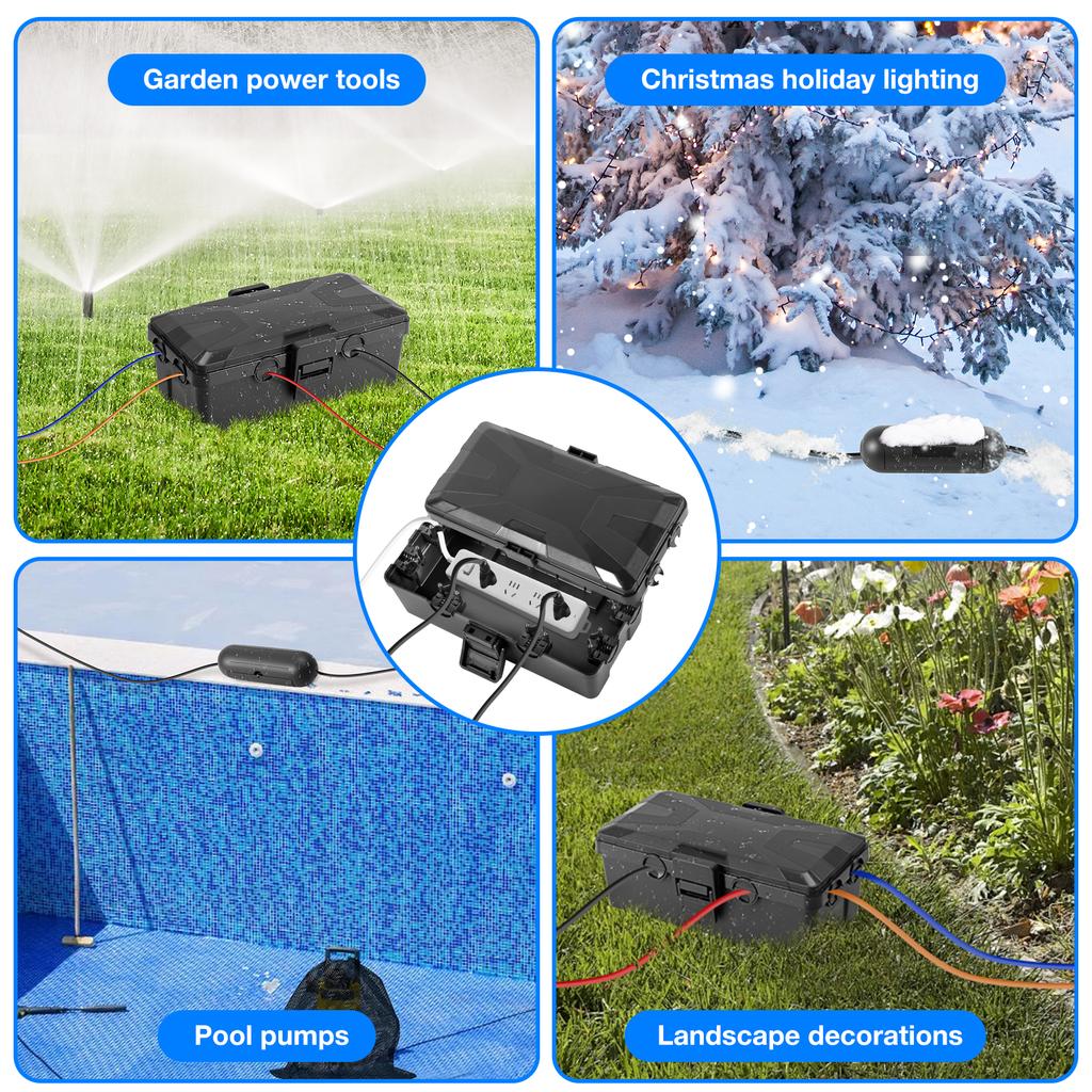 Large Outdoor Electrical Box IP54 Waterproof Extension Cord Cover Weatherproof Protect Outlet, Plug, Socket, Timer, Power Strip,