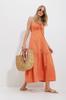 Women's Dress New Season Fashion Brown Adjustable Strap Gabared on the Back Zippered Gabardine Linen Dress