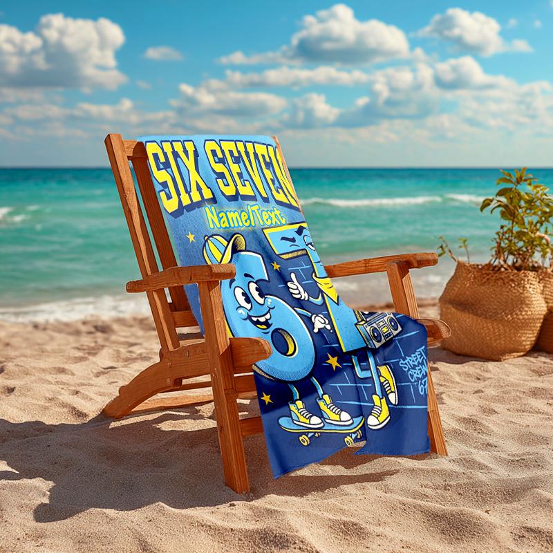1PC Custom Name "Six Seven Skateboard Fun" Beach Towel Highly Absorbent And Sand-Resistant Towel for Swimming, Pool, Yoga, And Travel Lightweight