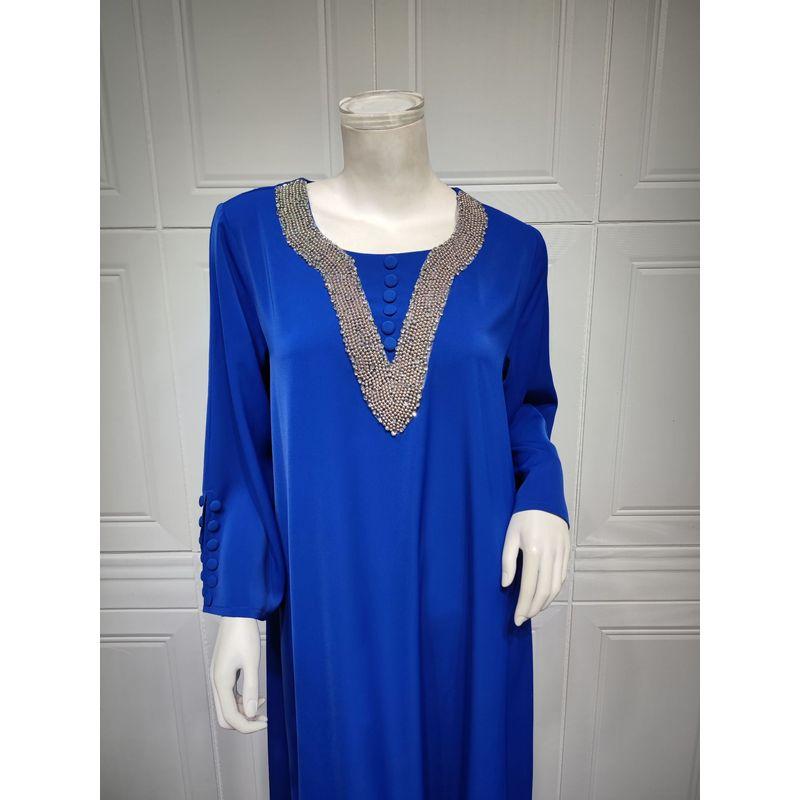 Cross-Border Amazon Indonesia Middle East Hot Selling Female Fashion Plus Size Handmade Beaded Hot Drilling Long Dress Dress