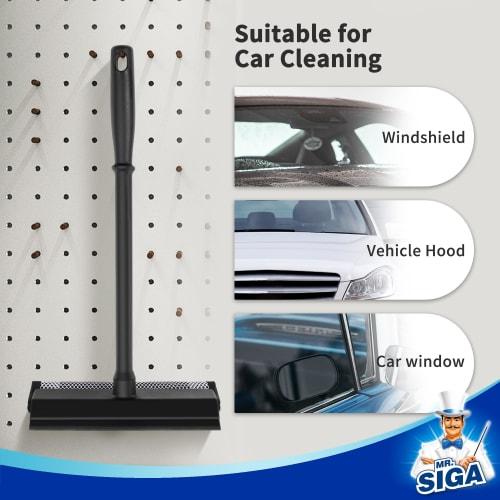MR.SIGA Professional Car Window Cleaning Squeegee with Handle for Bathroom, Glass, and Wall Cleaning, 2-in-1 Window Cleaning Squeegee and Window Clean