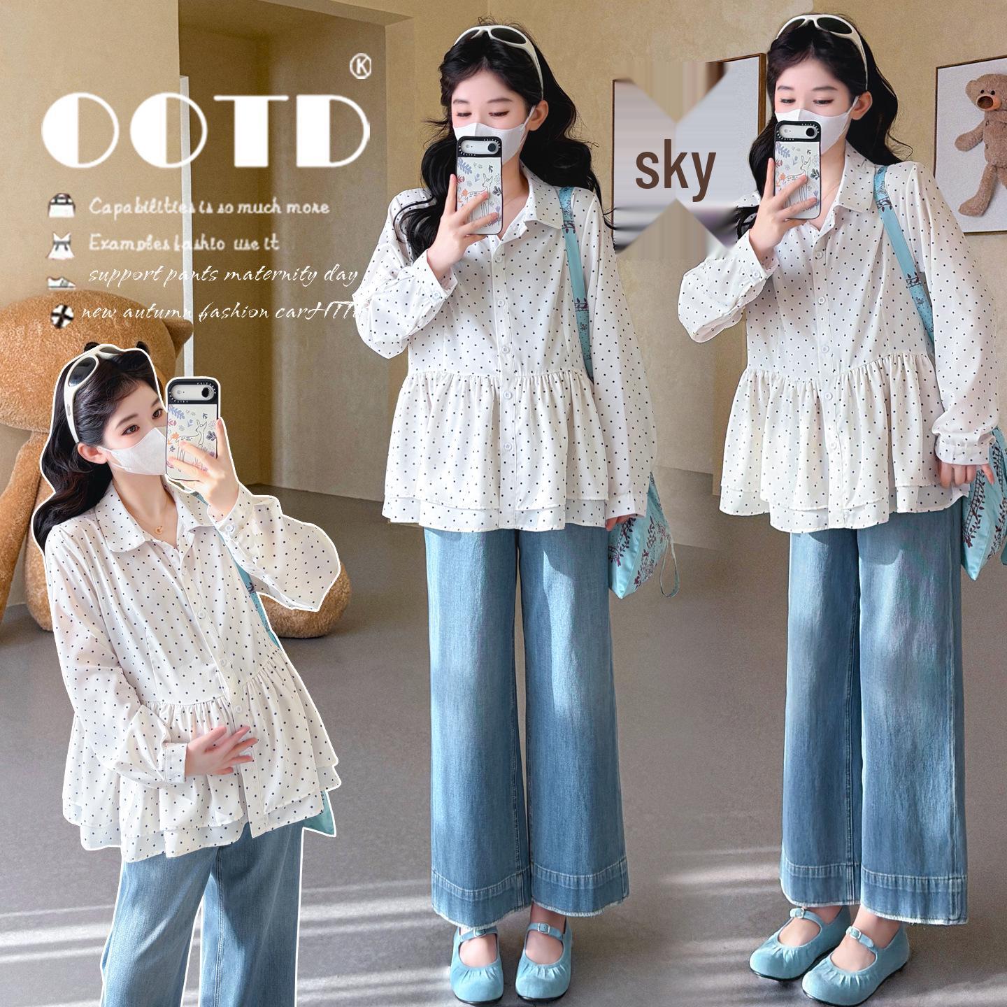 2026 Spring/Summer Polka Dot Sweet Shirt with Doll Collar and Long Sleeves M