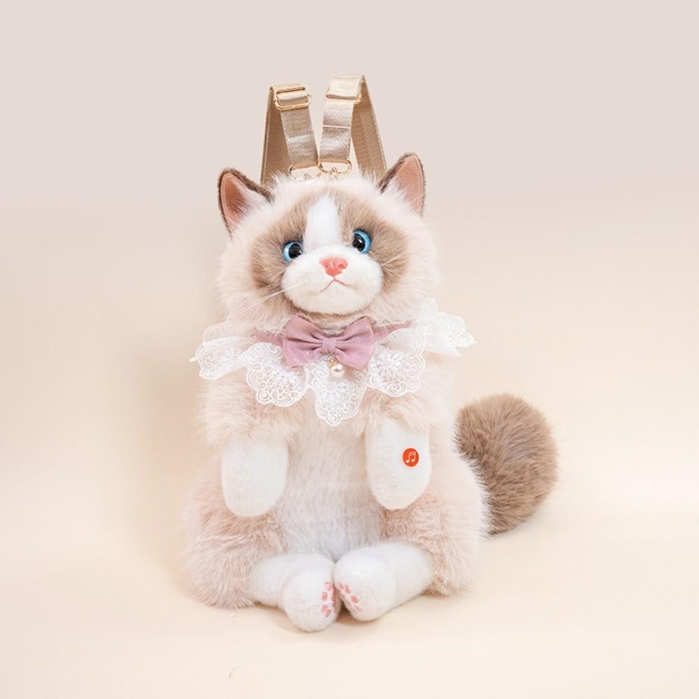 

New Realistic Cat Simulated Puppet Cat Backpack Soft Fluffy Cute Cartoon Cat Backpack Shoulder Bag Gifts коричневый
