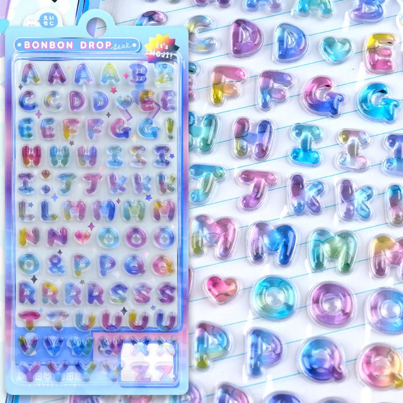 1Sheet Colorful 3D Cartoon Alphabet Relief Sticker DIY Journal Planner Photo Decoration School Student Reward Sticker Stationery