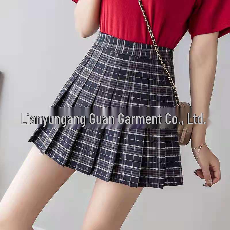 Women's Khaki Pleated A-Line Skirt - High Waist, Plus Size, School Style, Slim Fit, Autumn/Winter, Short Length.