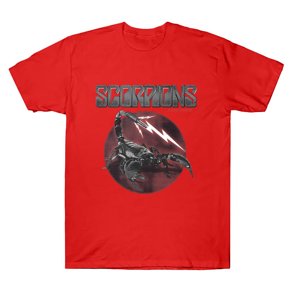 

Крутая футболка Scorpions с принтом Raised on Rock для мужчин и женщин, модные хлопковые топы, летние, свободные, с круглым вырезом, с короткими рукавами, аниме футболки XS красный