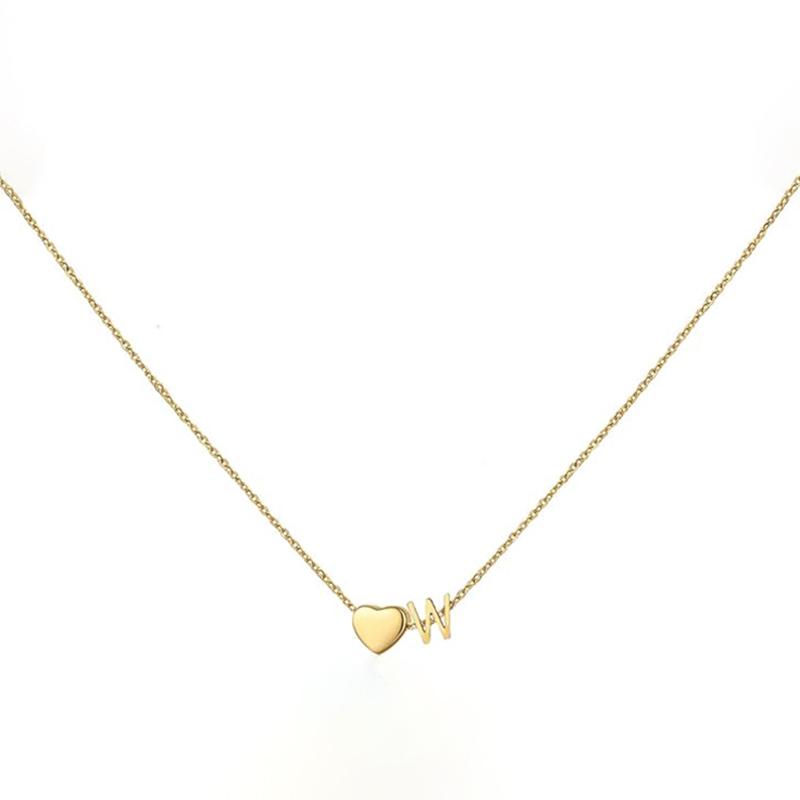 14K Gold Plated Stainless Steel A-Z Heart Initial Necklace Gold Silver Personalized Clavicle Gift for Women Unisex