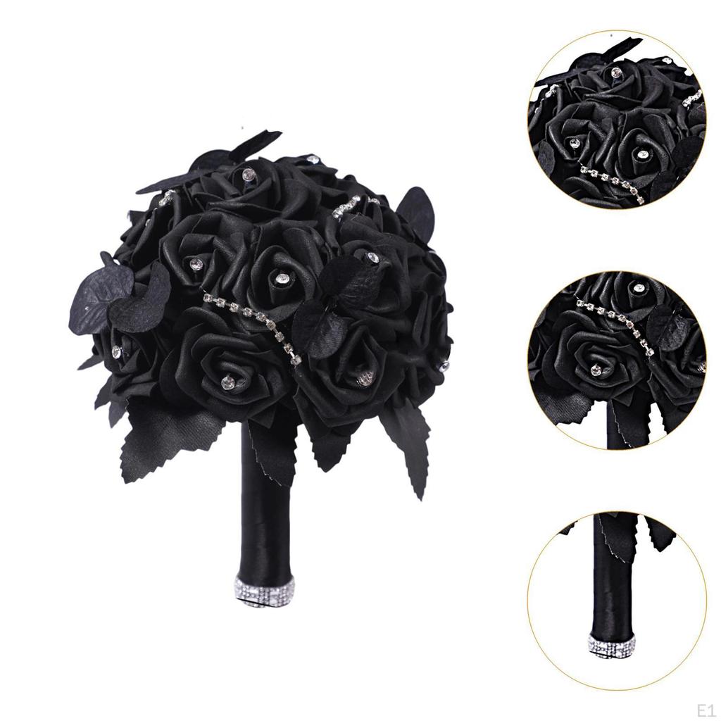 Artificial Rose Flowers Black Leaves Dark Wedding Ornament Twig Goth Flower Bouquet for Theme Party