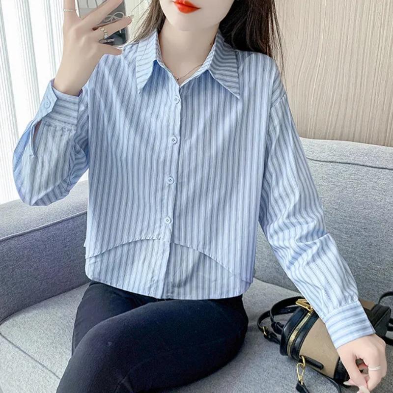 Fashion Striped Foreign Style Spring Autumn Long-sleeved Bottoming Shirt Chiffon Top
