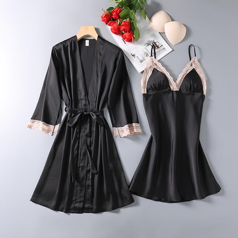 

Элегантная ночная рубашка с вырезом и подтяжками, комплект с нагрудной накладкой - женская пижама весна/осень XXL