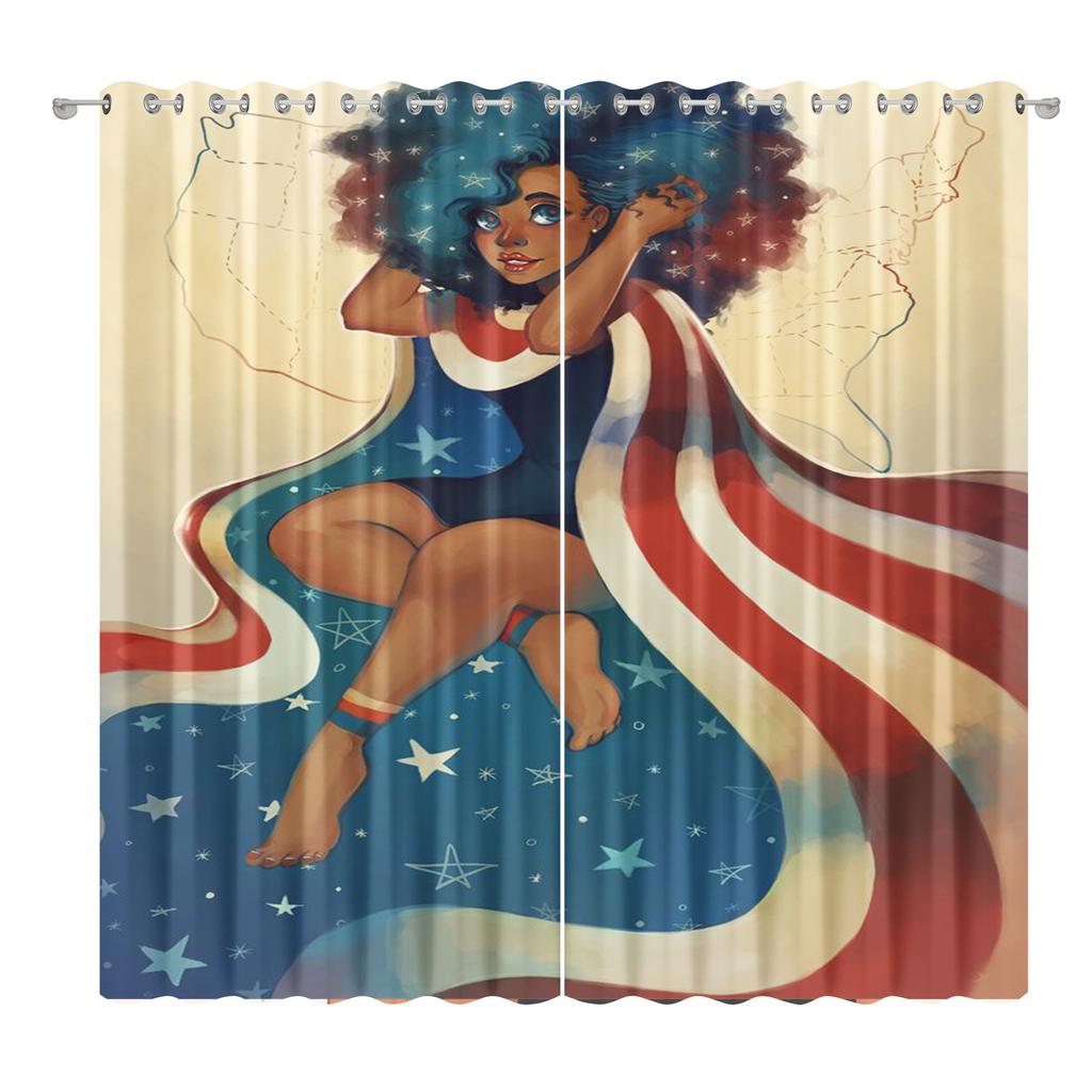 African American Female Curtain Fabric Bedroom Living Room Balcony Blackout Curtain Office Hotel Insulation Curtain