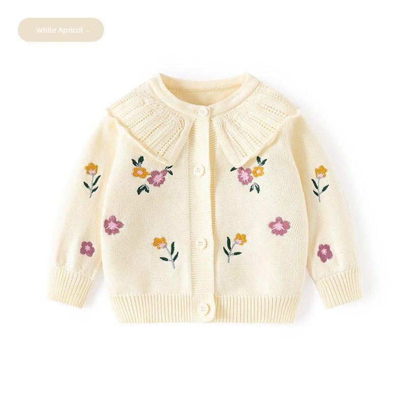 Spring and Autumn Children's Clothing Floral Clothes Sweet Girls' Round Neck Tops Children's Cardigan Sweater Baby Girl Lapel Jacket
