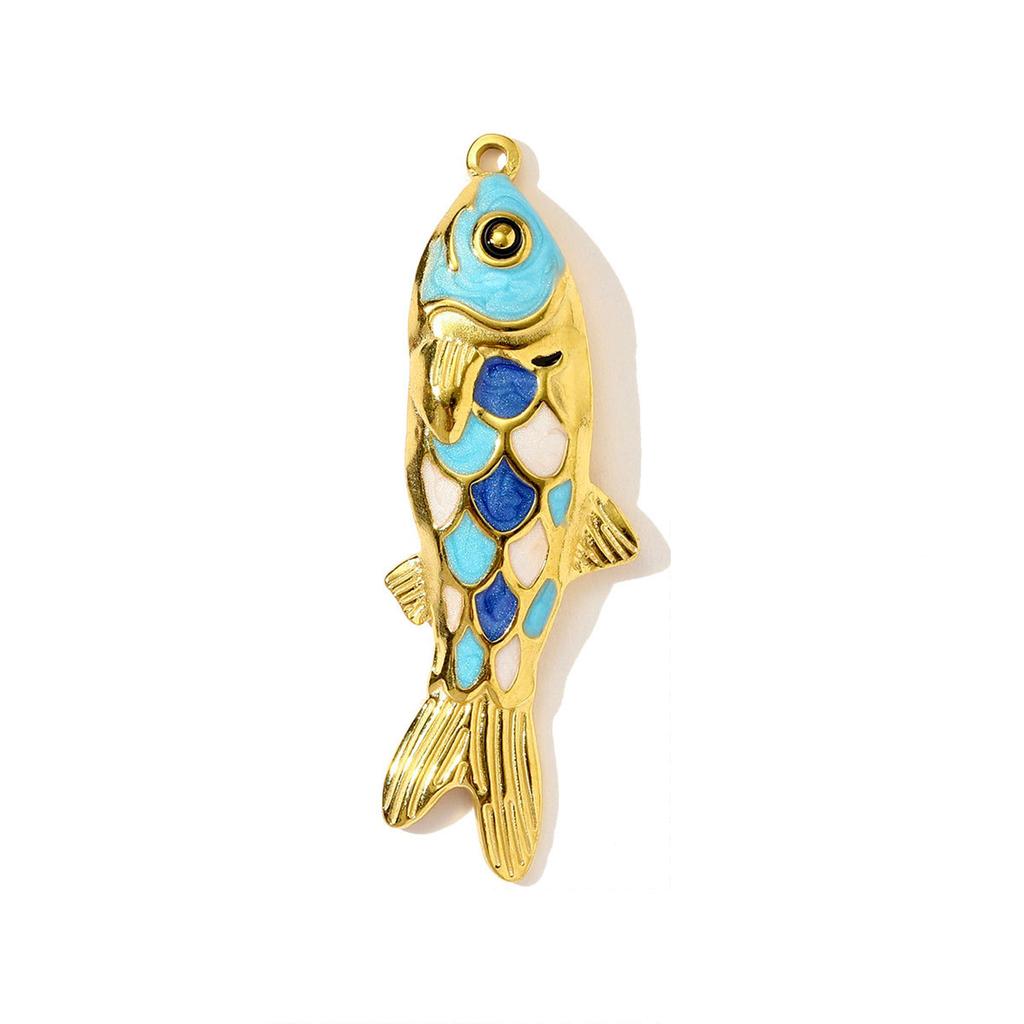 1pc Stainless Steel Colored Enamel Fish Turtle Necklace Pendants Pearl Conch DIY Charms Women Ocean Style Jewelry