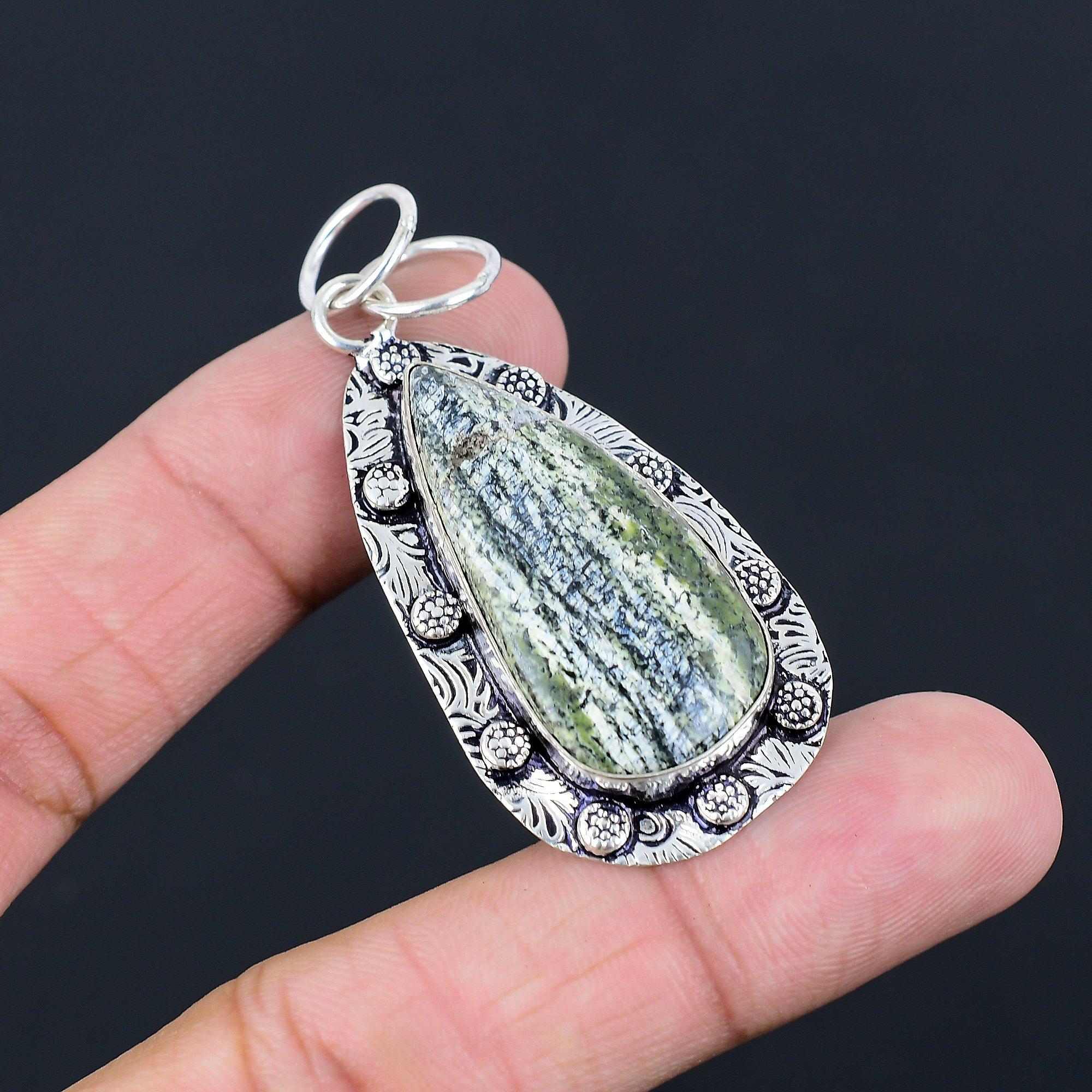 Womens day Deal 925 Silver Swiss Green Opal Stone Heart Chakra Sister Pendant